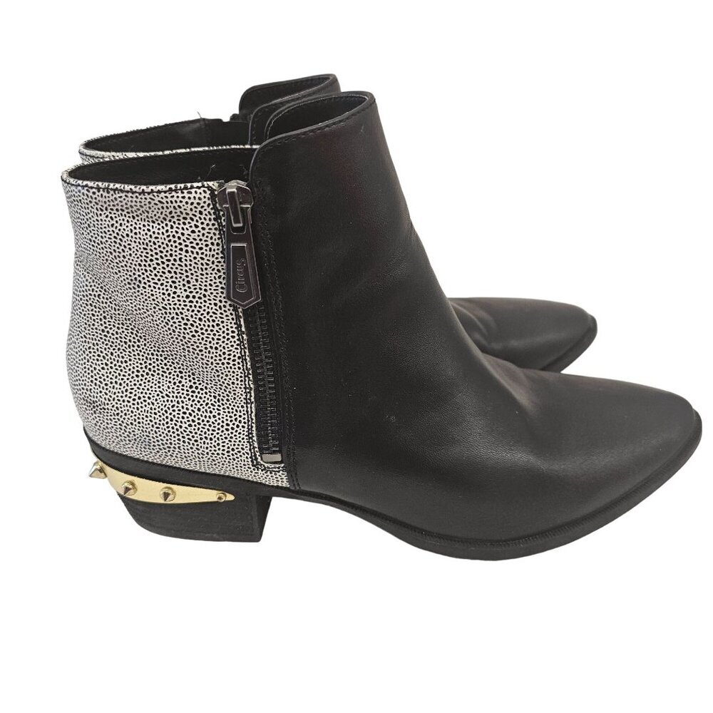 Circus By Sam Edelman Black & White Ankle Boots With Gold Studded Heel